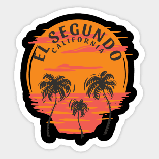 El Segundo California Sunset Skull and Palm Trees Sticker